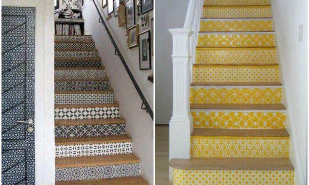 Stenciled Stair Trend Creates the Perfect Entryway Decor - Stencil Stories