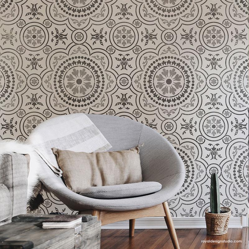 Tile Wall Mural Stencils for Painting DIY Wall Art Feature Wall
