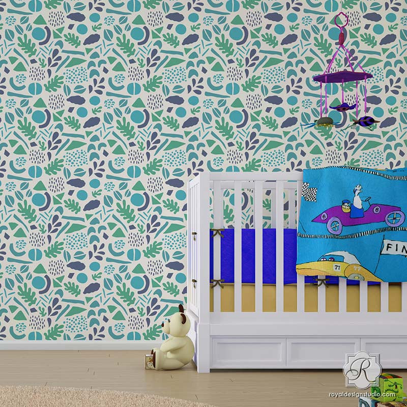 Modern Geometric Shapes Wall Stencils for DIY Nursery Kids Decor