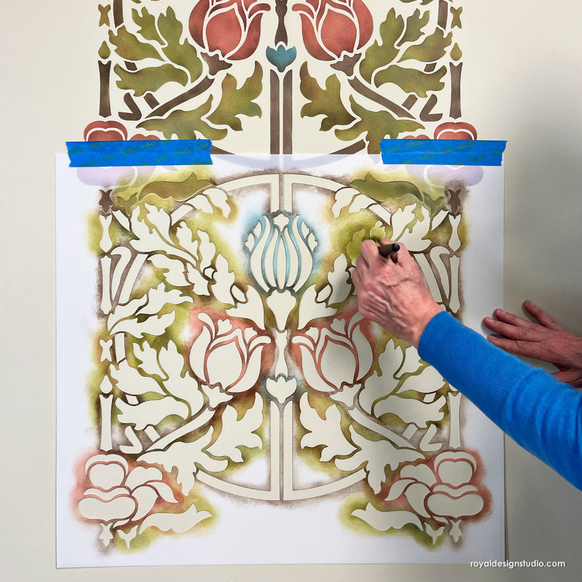 Floral wall stencils, Botanical painted stencil
