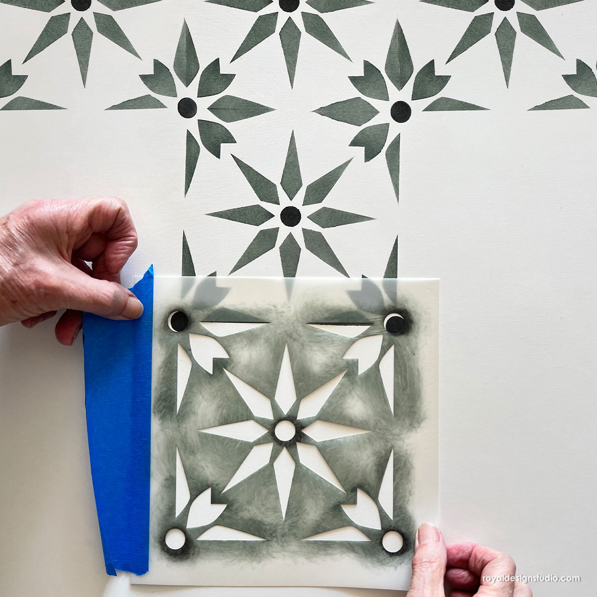 Tile Stencils for Painting Concrete Floors or Kitchen Backsplash