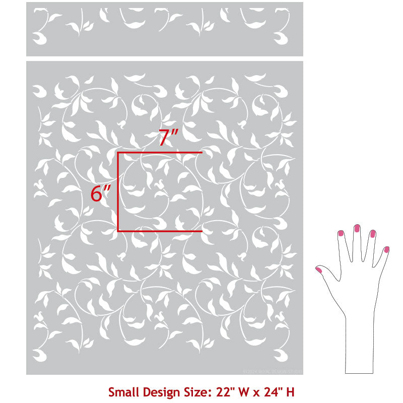 Endless Leaf Vine Wall Stencils for Painted Wall Projects - Stenciled Bedrooms, Accent Walls, Living Room, Kitchen Decor - Royal Design Studio