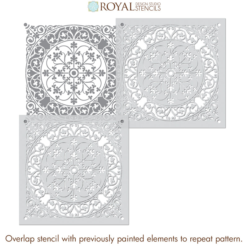 Aragon Damask Tile Wall Stencil