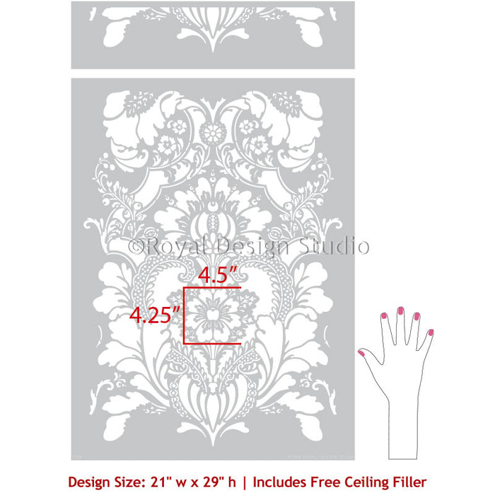 Large Floral Damask Wall Stencils - DIY Wallpaper Look