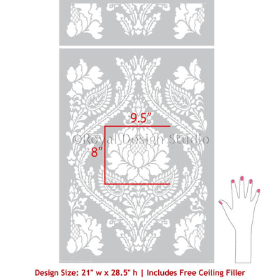 Large Floral Damask Wall Stencils for Painting DIY Wallpaper Pattern