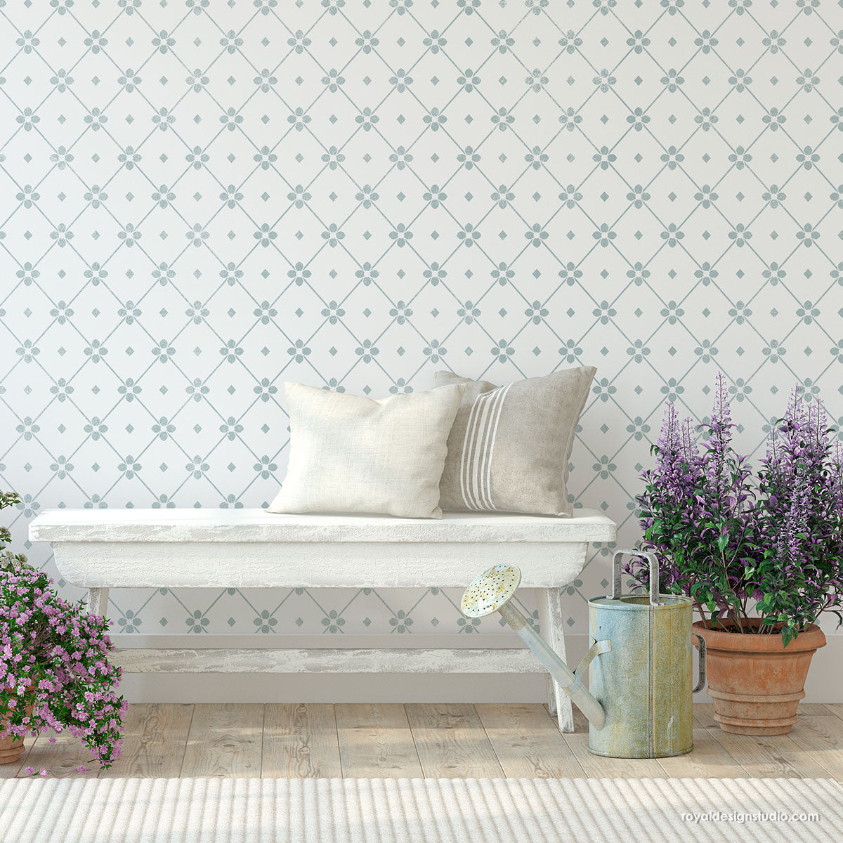 French country floral trellis wall stencils for stenciling walls