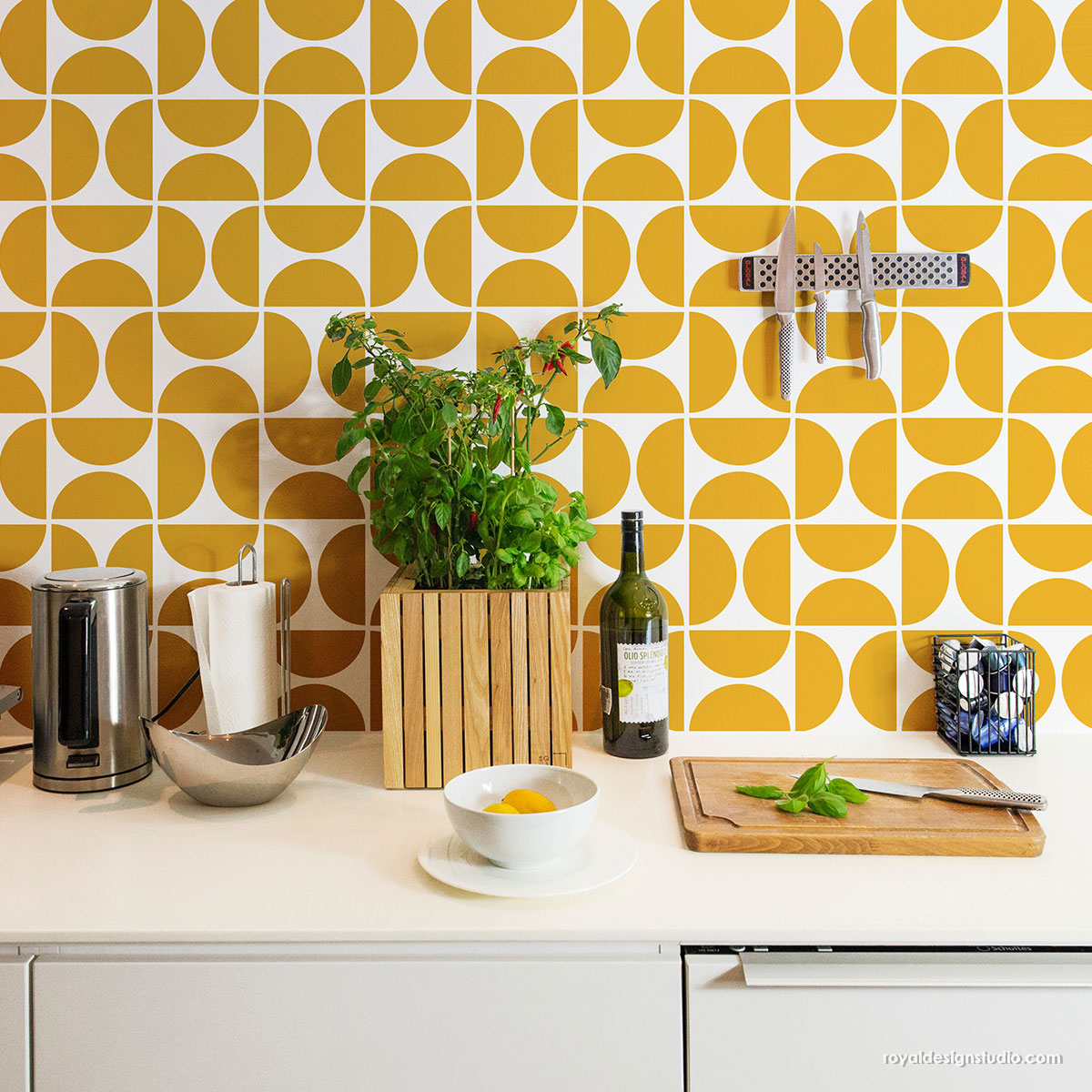 Stencil kitchen walls with wall stencils-Modern pattern