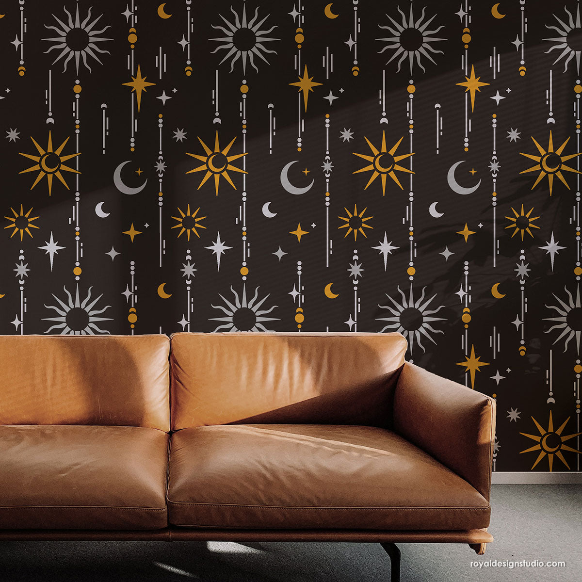 Celestial stencil-moon and stars wall  stenciling