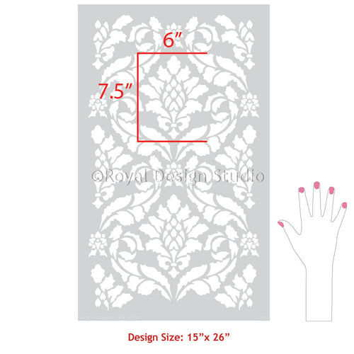 Large Trellis Wall Stencil | Acanthus Damask Wall Stencil for DIY Wallpaper