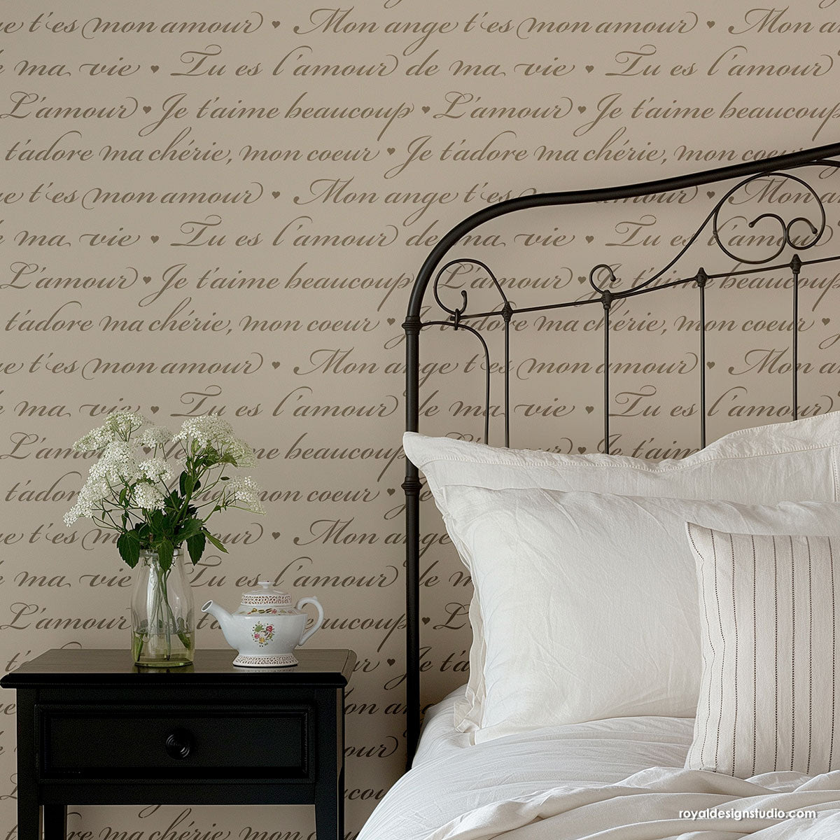 French Love Letters Wall Stencil