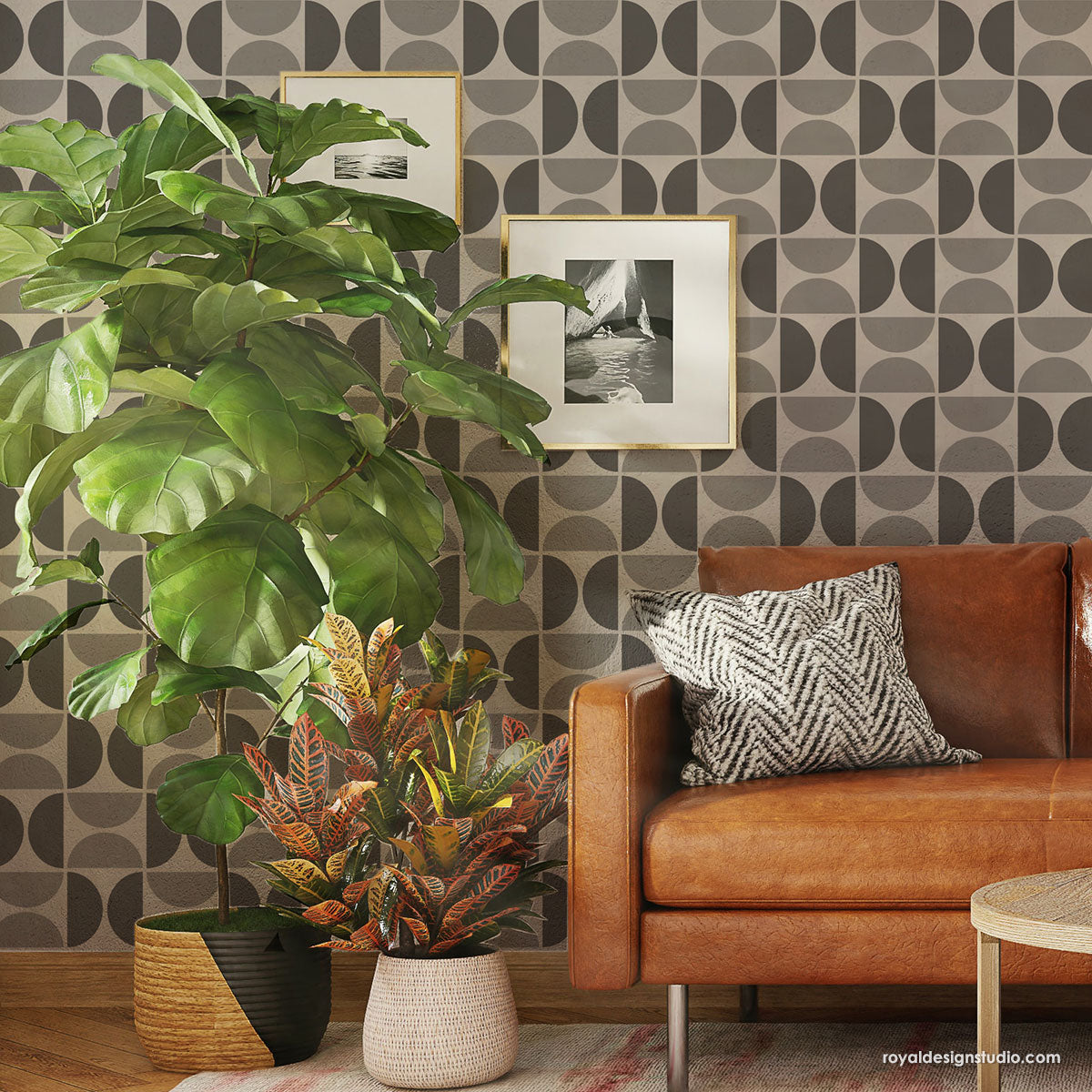 Large pattern stencil for stenciling walls with wallpaper effect