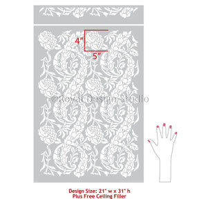 French Floral Damask Wallpaper Stencils - Large Wall Painting Stencils