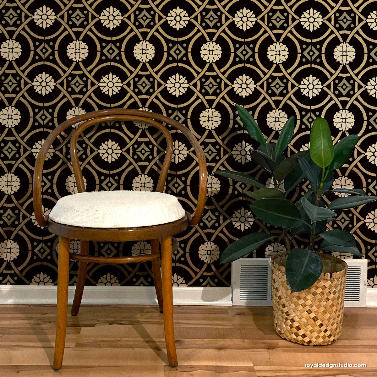 Asian Art Deco Wall Stencil