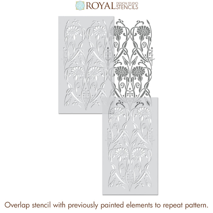 Art Nouveau Stencils | Large Floral Wall Stencil for Wall Decor