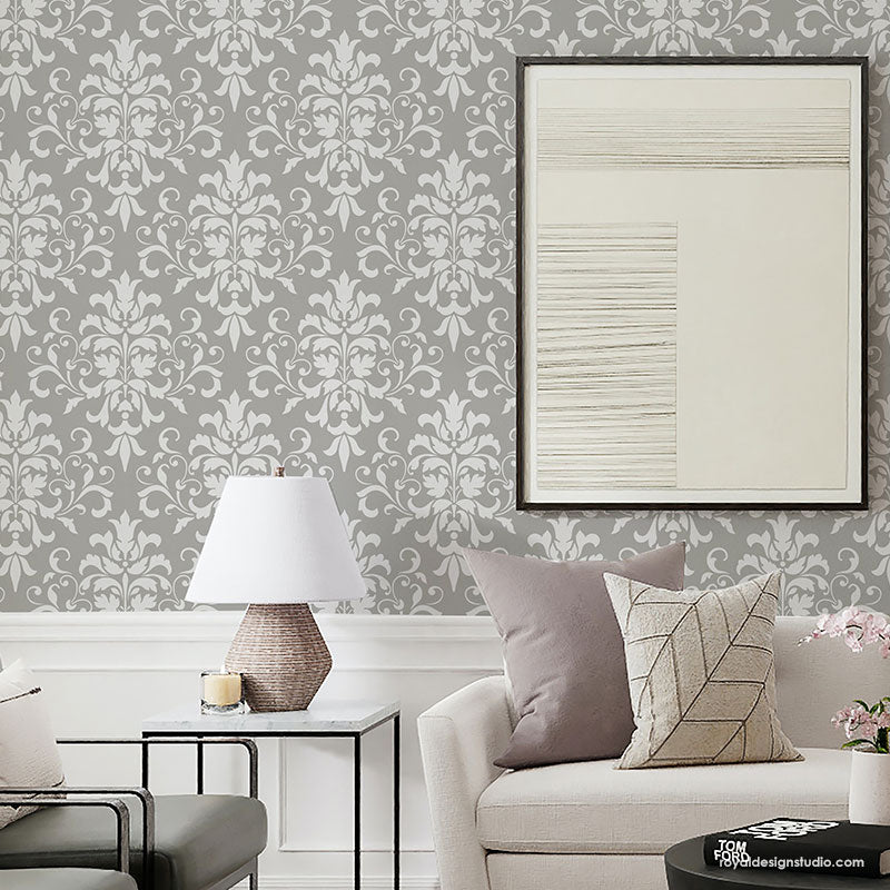 Large Trellis Wall Stencil | Acanthus Damask Wall Stencil for DIY ...