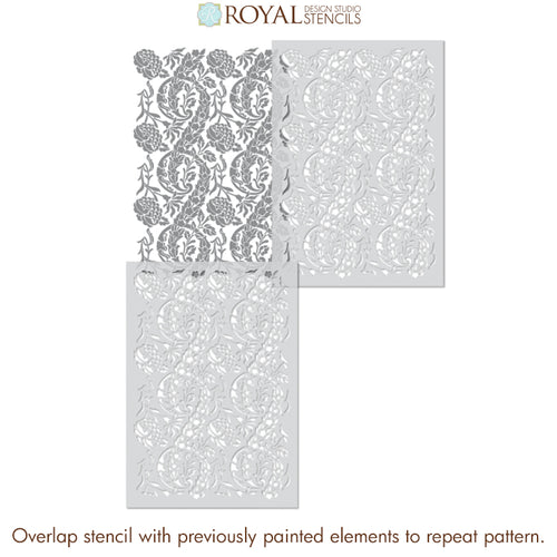 French Floral Damask Wallpaper Stencils - Large Wall Painting Stencils