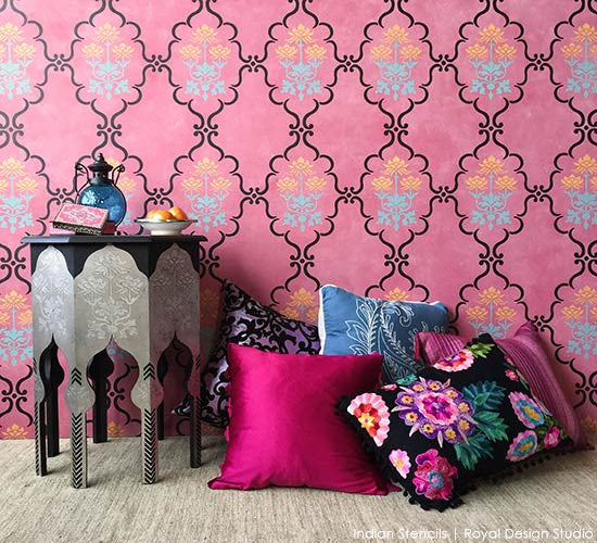 Indian Flower Wall & Furniture Border Stencil