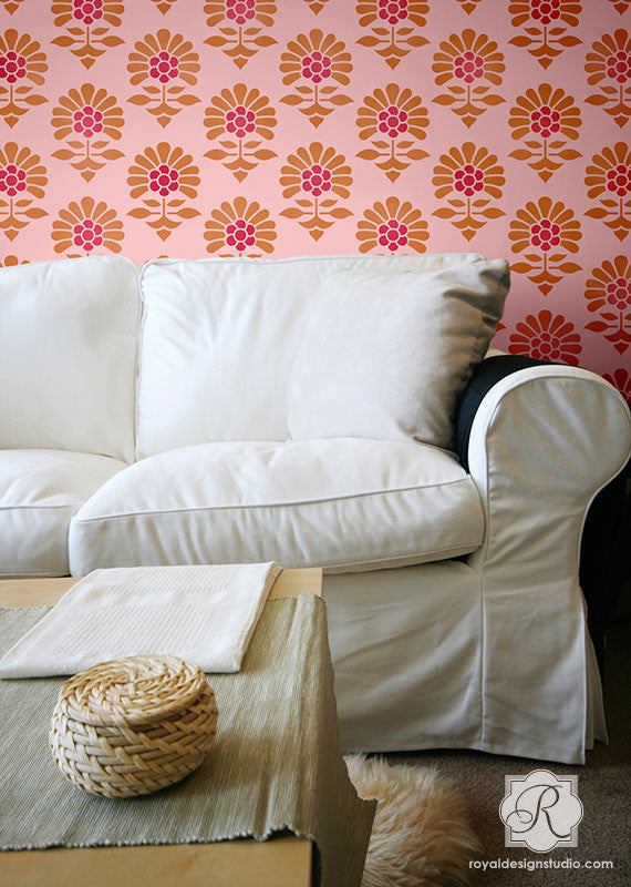 Indian Flower Allover Wall & Furniture Stencil