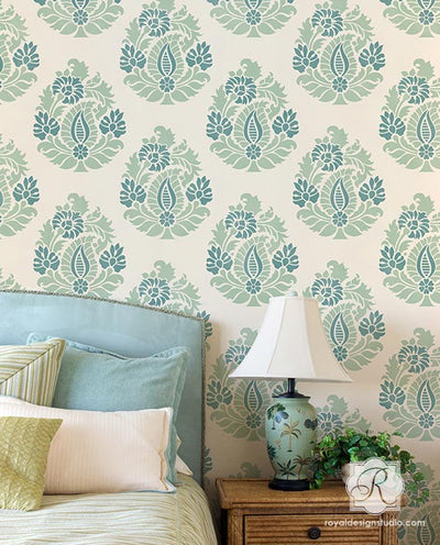 Indian Annapakshi Damask Wall Stencil