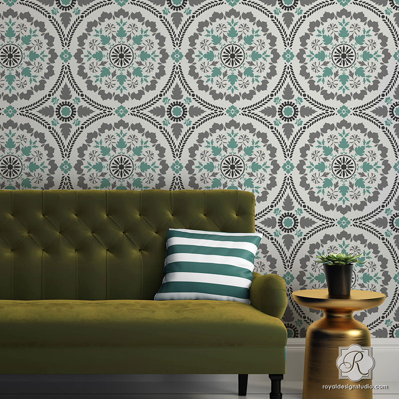 How to Stencil a Wallpaper Look for Less!  Moroccan wall stencils, Stencil  painting on walls, Stencils wall